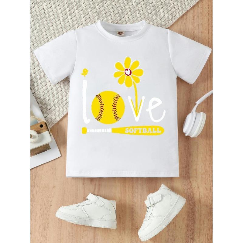 

European sizes Baseball-themed Floral Print, a Brand New Summer Fashion Item for Girls, Cute Short-sleeved T-shirts, Summer Casual Children s Wear 98cm белый