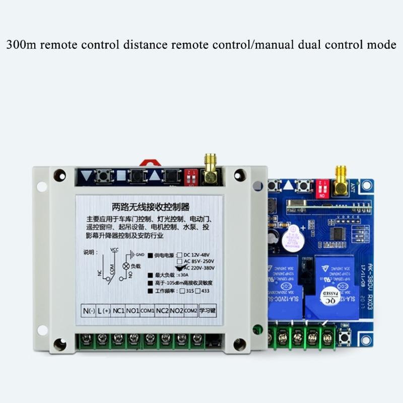 433MHz/315MHz High Power AC220V-380V RF Remote Control Switch 2CH Receiver Industrial Transmitter for Pump LED Light