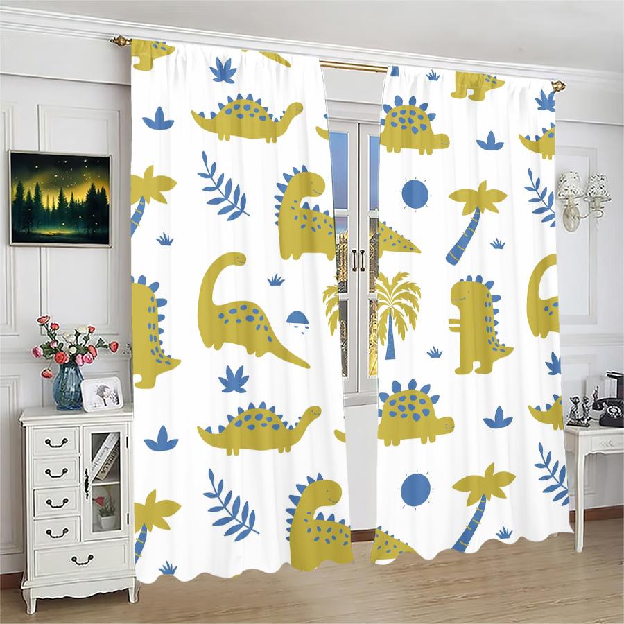 

2Pcs- Dinosaur And Coconut Tree Printed Curtains, Pole Bag Curtains, Christmas Decorations, Home Decorations, Room Decorations 14Wx39L(35x100CM)x2&Rod Pocket