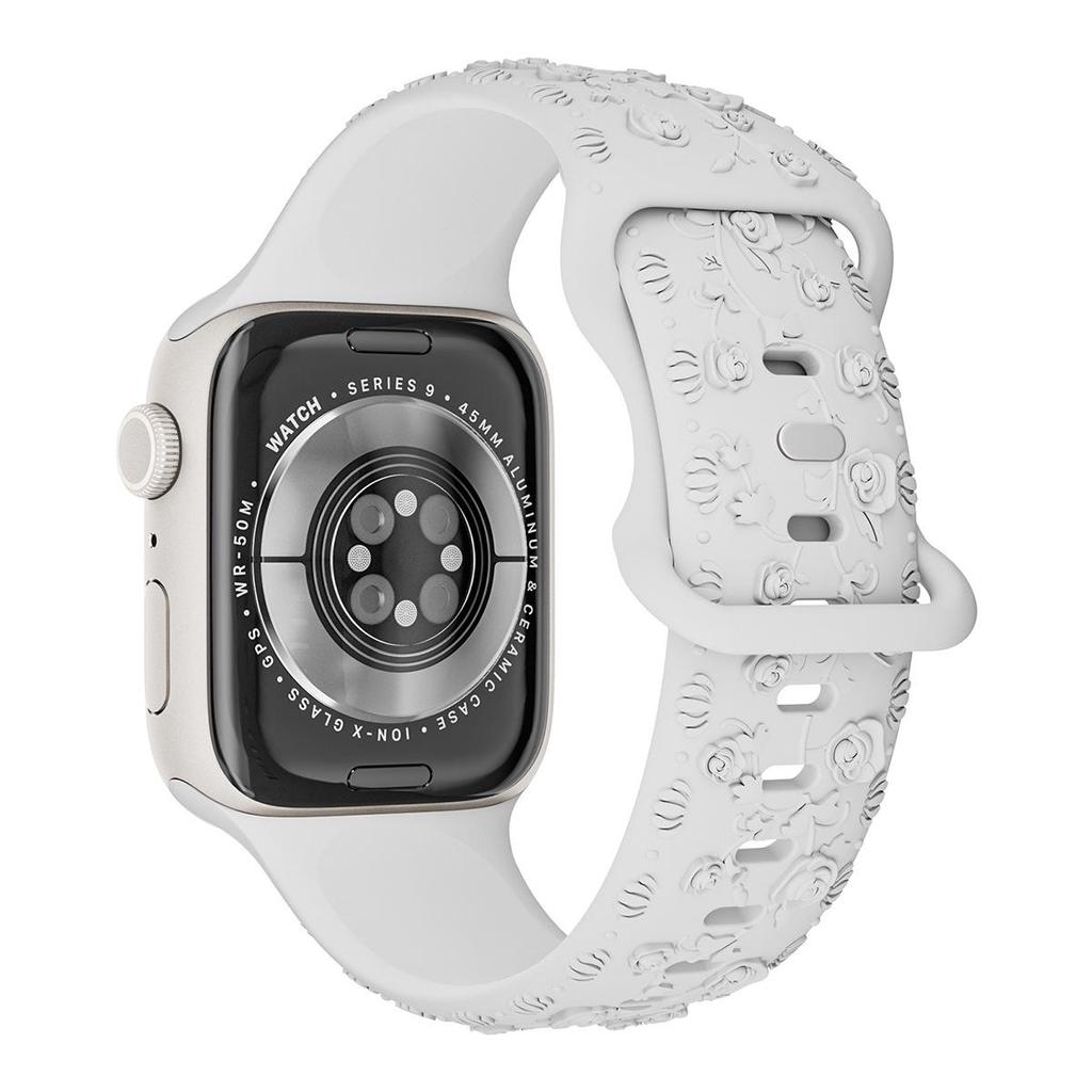 Embossed Rose Flower Silicone Strap for Apple Watch 9 Ultra