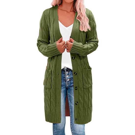 Solid Color Long Sleeve Women Cardigan Button Down Pockets Open Front Twist Sweater Coat Outerwear