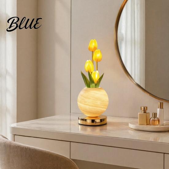 Valentine Day Home Decor Tulip Ceramic Night Light Gradient Color Artificial Flower Table Lamp Rechargeable Housewarming Gift Ideas Touch
