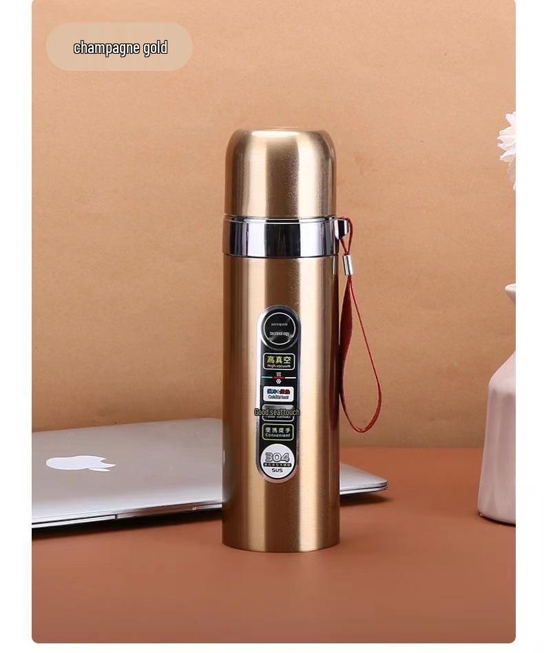 304 Stainless Steel Bullet Thermos 500ml with Lanyard, Insulated Engraved Water Cup for Business or Office Gift