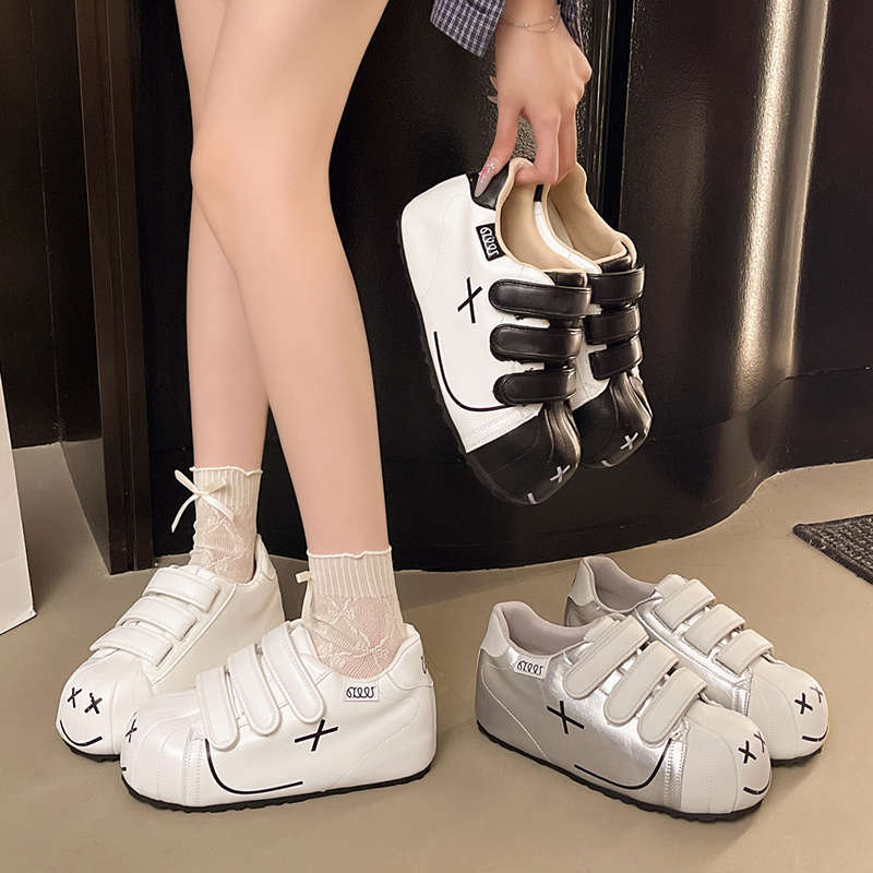 Velcro smiley face big head bread shoes women's new spring and autumn platform casual board shoes sports increase