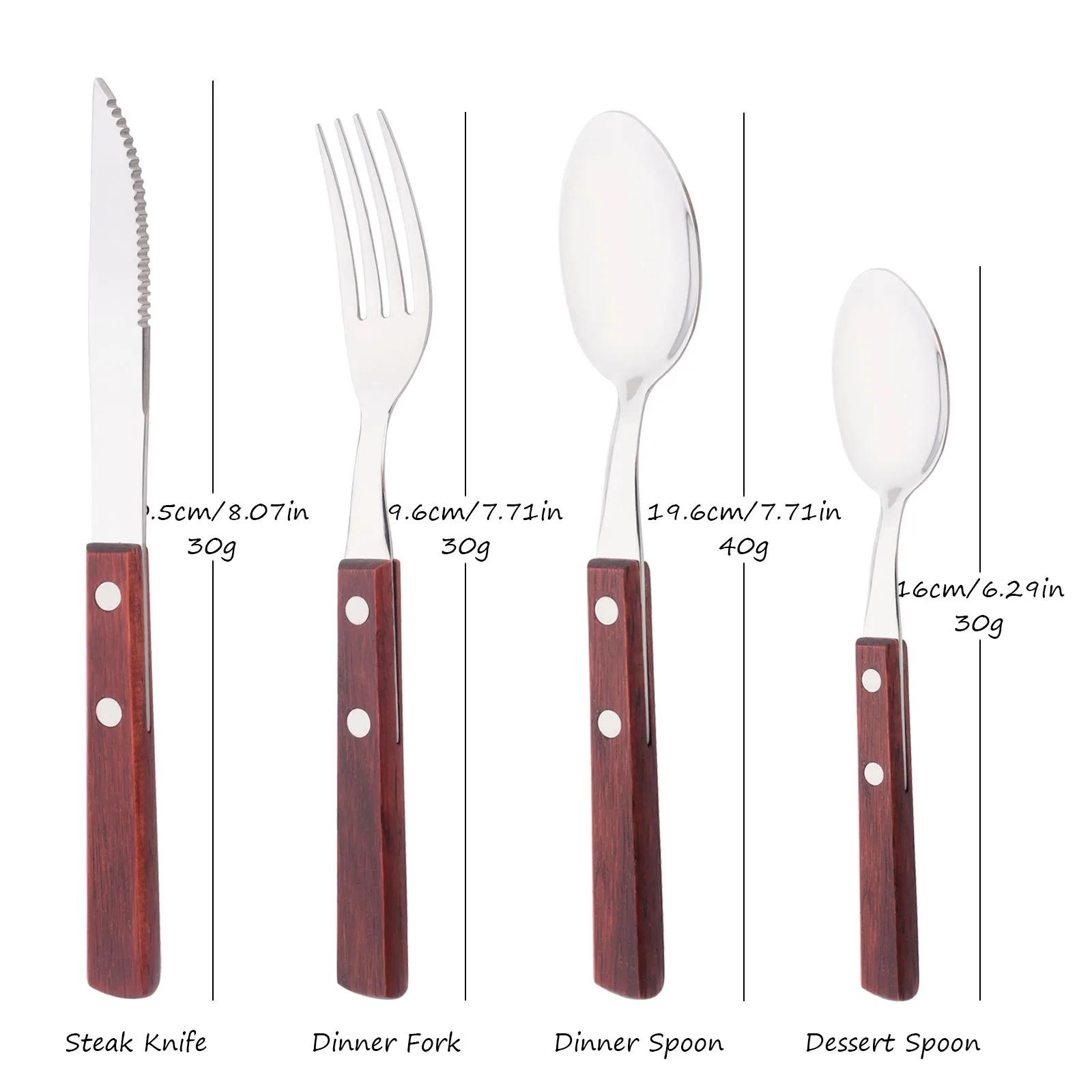 

4 шт. столовых приборов с деревянной ручкой, набор столовых приборов из нержавеющей стали, столовые приборы, нож для стейка, вилка, ложка, столовое серебро, западные столовые приборы