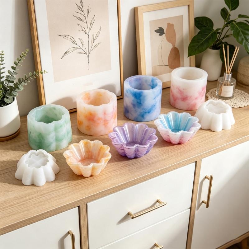 Large And Small Florals Wavy Silicone Mould With Geometric Design For Chocolate Resin Projects