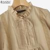 ZANZEA Women Casual Round Neck Long Sleeve Lace Patchwork Loose Blouse