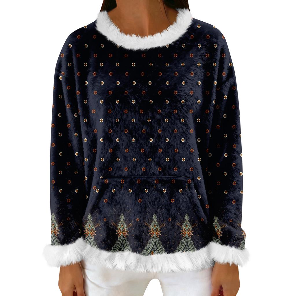 Women's Casual Fleece Sweatshirt  Long-Sleeve Round  Neck Casual Comfortable Loose-Fit Lightweight Women's Flannel Sweatshirt