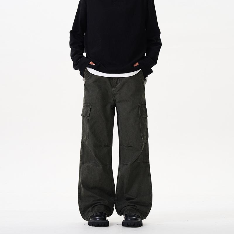 LKTM Унисекс Ретро Винтаж Выстиранный Потертый Широкий Комбинезон L армия зеленый