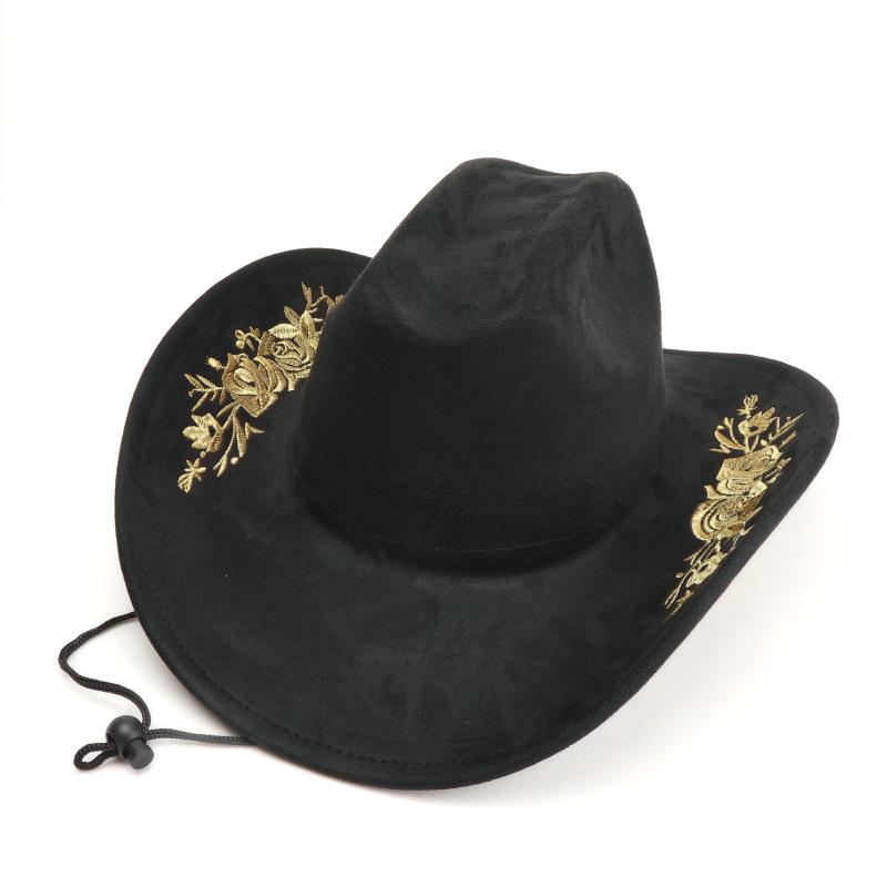 Unisex Retro Denim Floral Embroidery Jazz Hat - Western Ethnic Outdoor Style