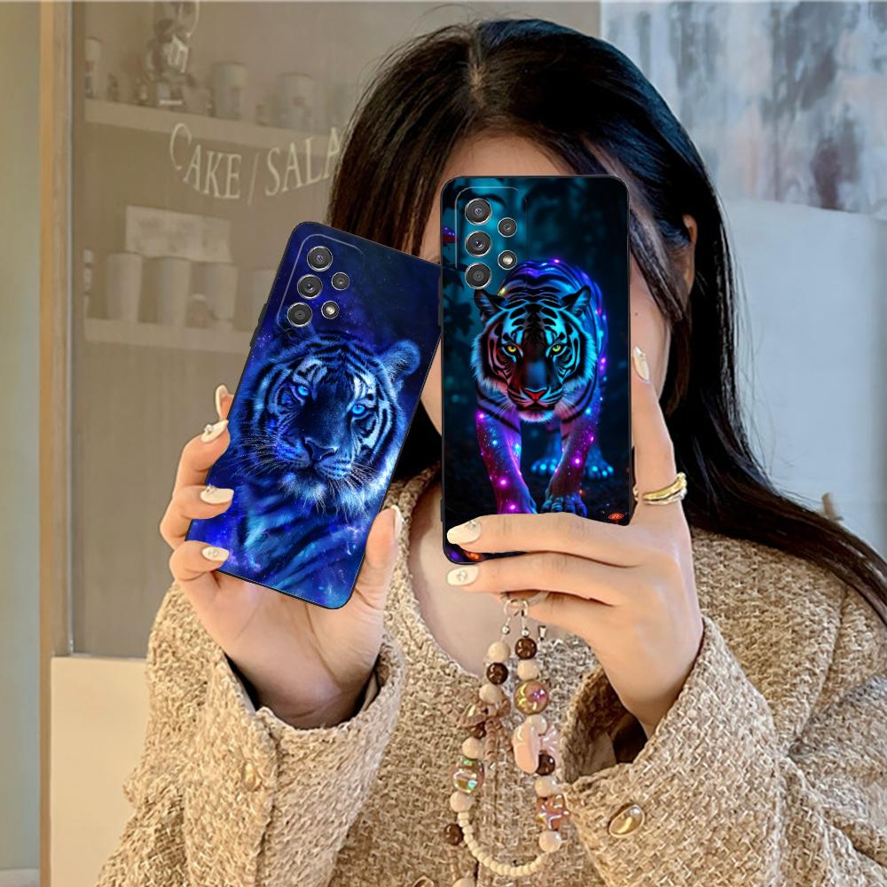 Tiger Neon Mobile Cell Phone Case for Samsung Galaxy M55 54 42 35 34 33 32 23 22 15 14 13 12 F55 5G Colorful Cover Luxury Cover