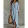 2026 Vestito da Donna Casual Ampio Elegante Boho Monocolore Semplice Spacco Laterale Manica Lunga Vestito da Festa Vestito Camicia Aderente Abiti da Ufficio per Donna