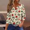 Women's T Shirt Christmas Print Button 3/4 Sleeve Daily Weekend Fashion Basic V- Neck Regular Top