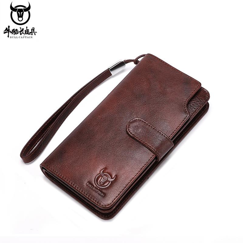 

Кошелек мужской кожаный длинный с пряжкой молодежный ретро повседневный из коровьей кожи многофункциональный кошелек для водительских прав и монет противокражный, защита от считывания коричневый