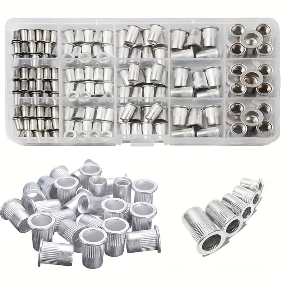 150/165Pcs Carbon Steel Rivet Nut Assortment Kit Assorted Sizes Threaded Insert Nuts Home Workshop