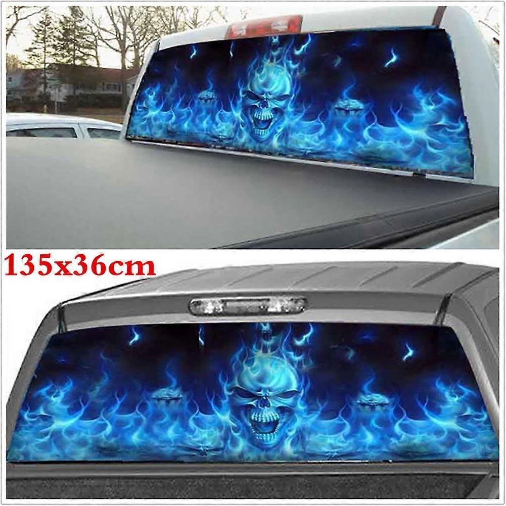135x36cm Car Truck SUV Flaming Skeleton Rear Window Tint Graphic Sticker Decal