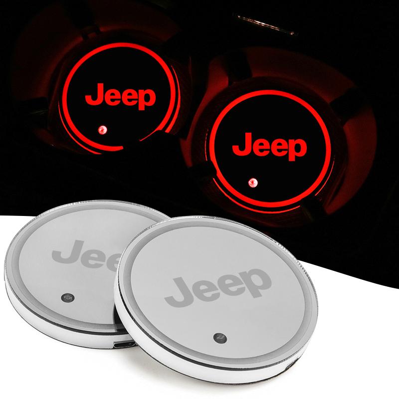 2Pcs LED Car Luminous Water Cup Pad Atmosphere Light Auto Accessories For Jeep Wrangler Renegade Compass Gladiator Cherokee Patr AJO1