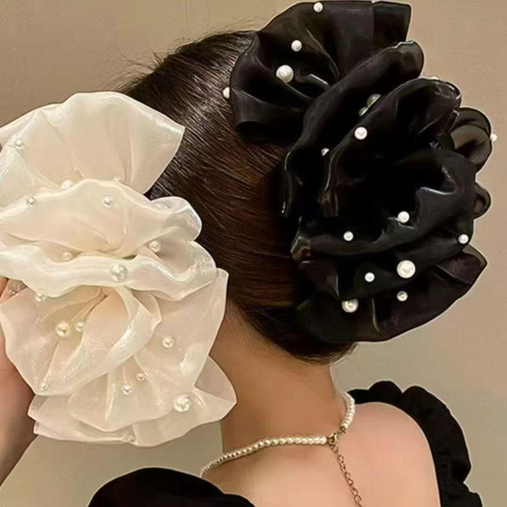 Elegant Faux Pearl Tassel Hair Clip with Bow for Women - Chic Updo Accessory
