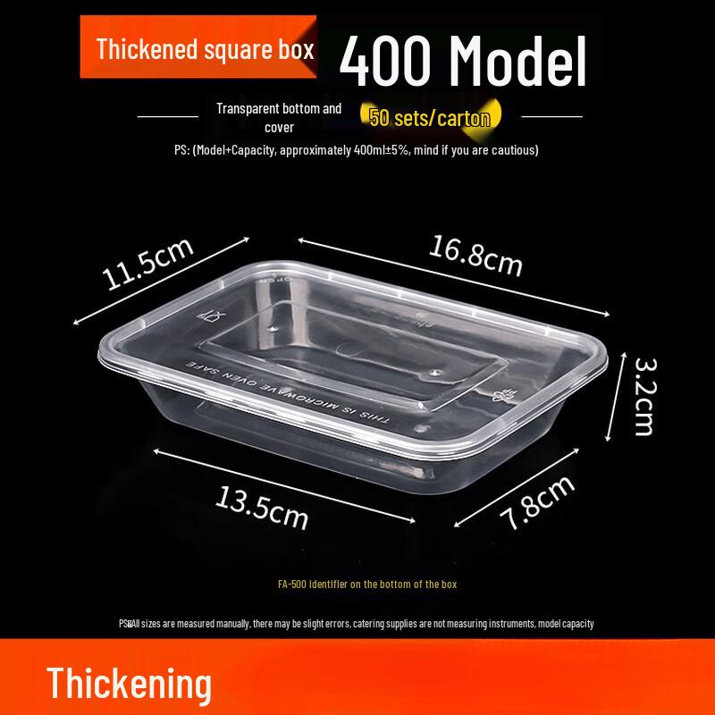 Disposable Food-Grade Plastic Takeout Containers with Lids, 400ml (50 Sets)