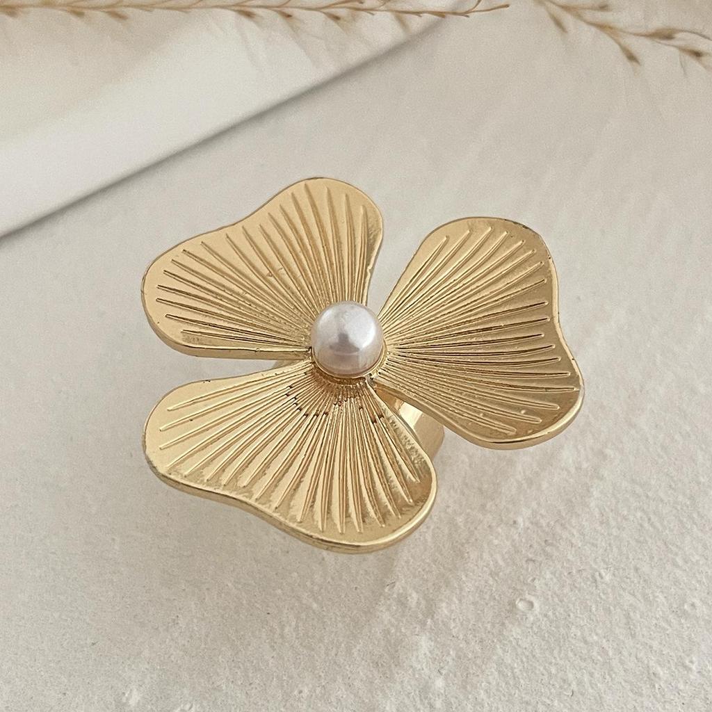 Vintage Geometric Pleated Flower Joint Rings Gold Silver Color Irregular Imitation Pearl Knuckle Ring Hollow Out Fashion Jewelry for Women Men