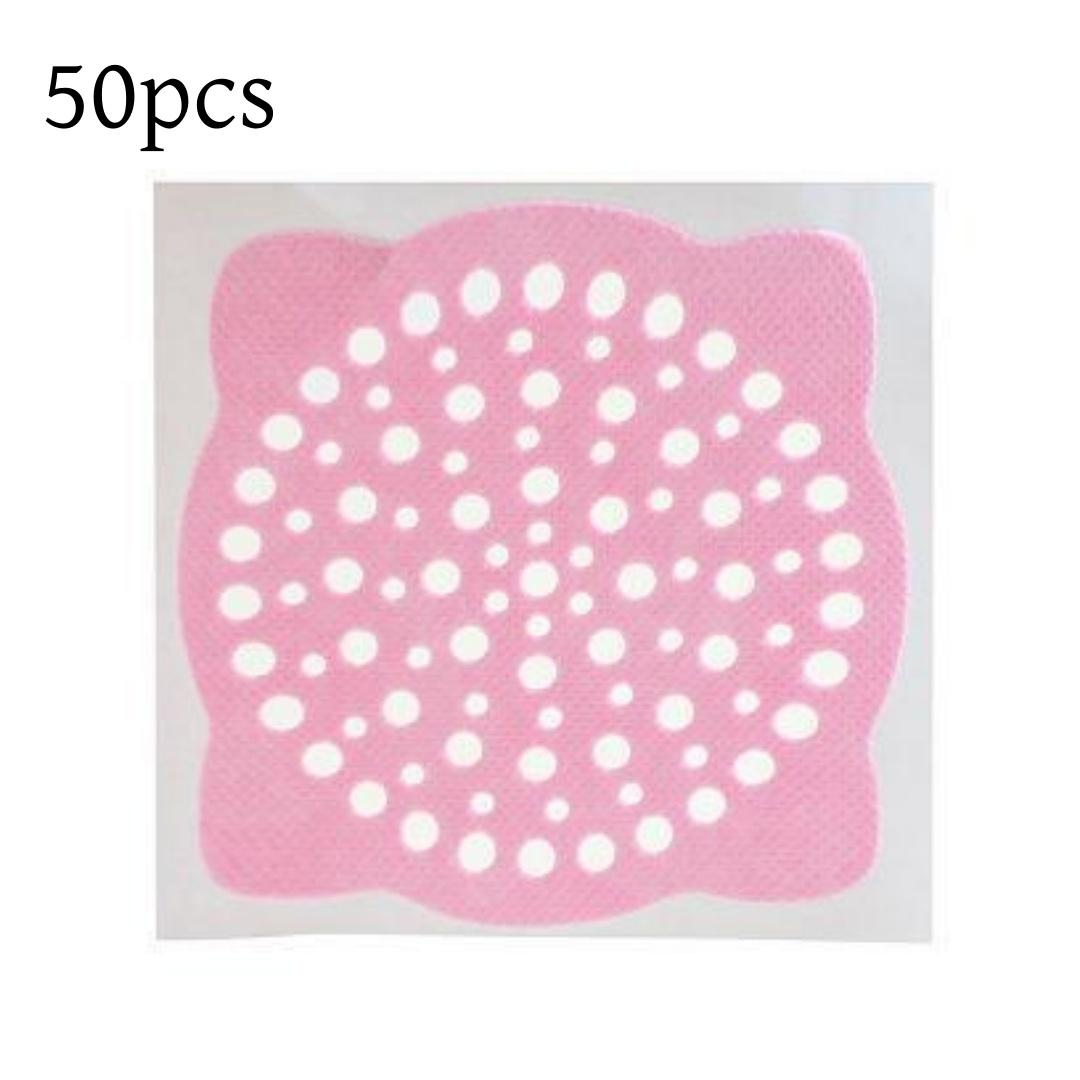 

50Pcs/set Disposable Sink Filter Shower Drain Stickers Hair Catcher Drain Cover Kitchen Bathroom Waste Sink Anti-Blocking Filter 10cm розовый