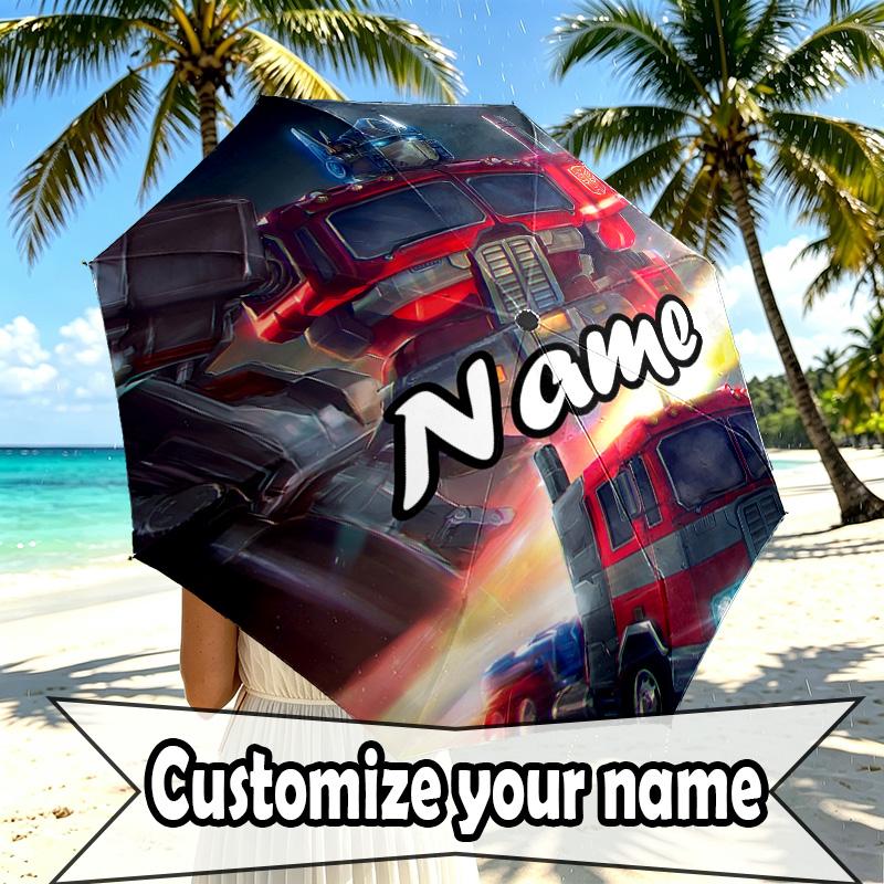 Custom Name Personalized Transformers Print Umbrella, Auto Open Close, 8‑Rib Sturdy Frame, Commute Camping Hiking Use, Birthday Gift