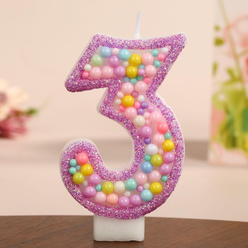 Colorful Ocean Ball Birthday Candle with Purple Edge - Creative Party Decoration