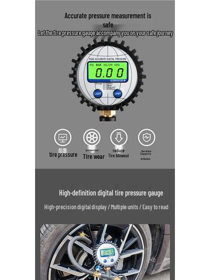 High-Precision Car Tire Pressure Gauge with Inflation Gun & Copper Quick Connector for Auto Repair Shops