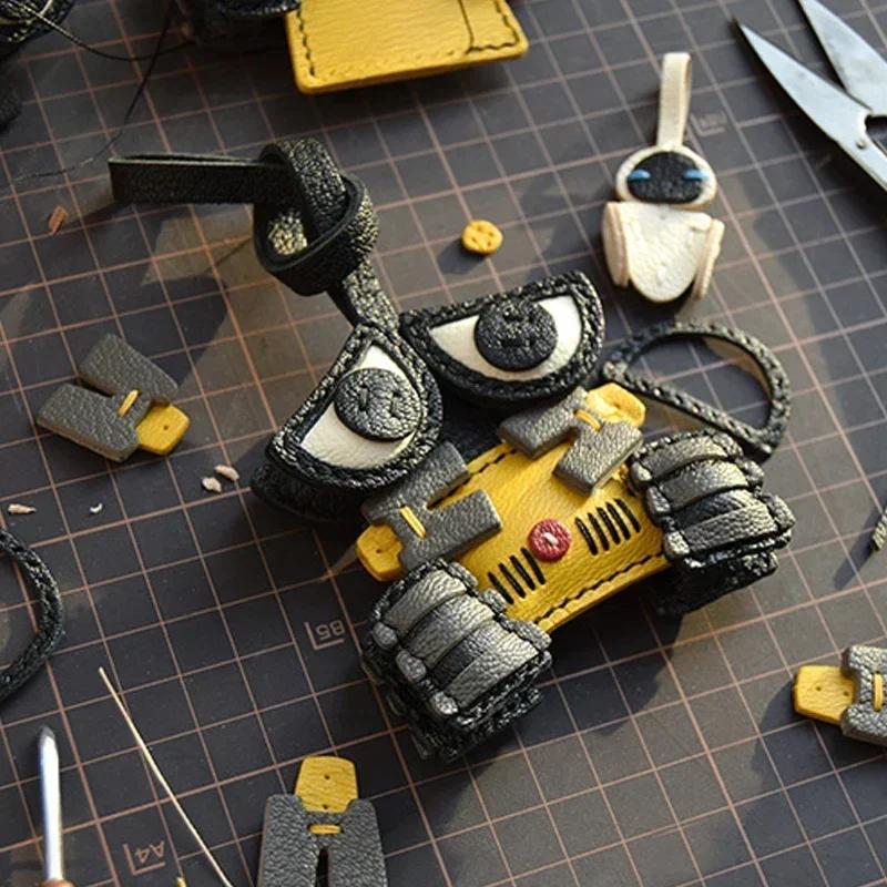 Handmade Leather Cute Robot Bag Charm KeyChain KeyRing Christmas Birhtday gifts