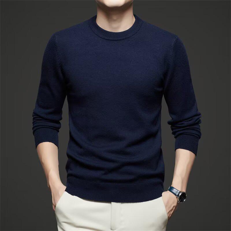 Men's Round Neck Solid Color Casual Knit Sweater - Trendy and Handsome Pullover for Autumn Winter