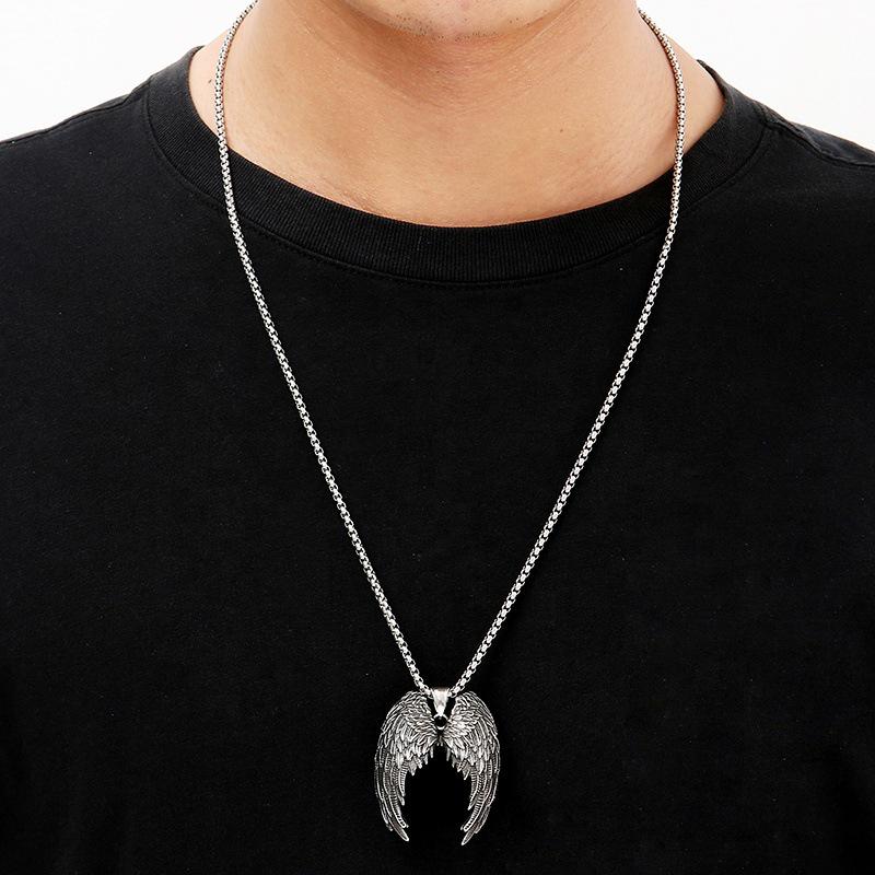 Personalized Retro Angel Wings Men's Titanium Steel Pendant Necklace