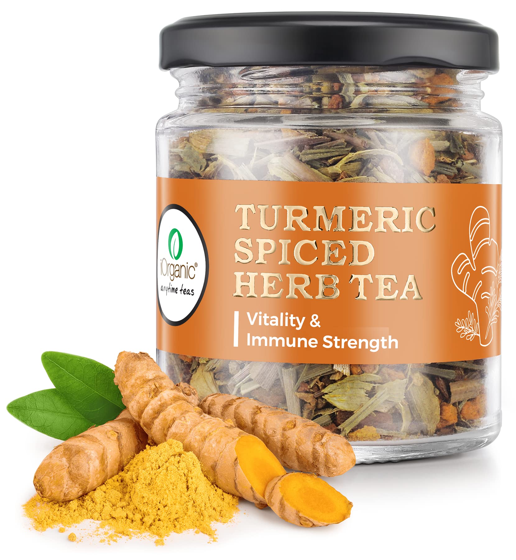 iOrganic Turmeric Spiced Herbal Tea | Organic Immunity Booster | Caffeine Free Detox Tea for Cold & Cough Relief | Natural Herbal Blend for