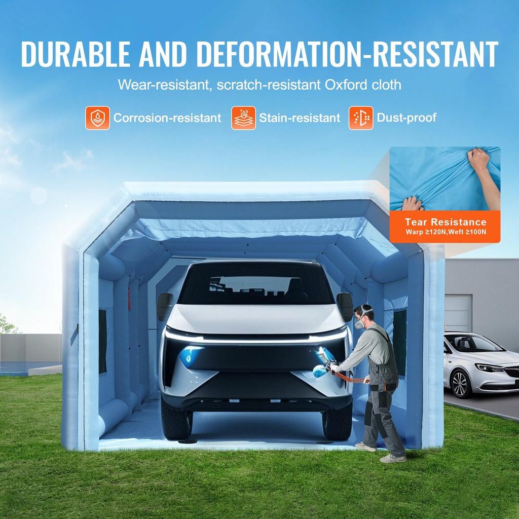 Aufblasbare Lackierkabine, 32,8 x 21 x 14,8 Fuß Aufblasbare Spritzkabine, mit leistungsstarken Gebläsen von 1100W+750W und Luftfiltersystem, Tragbare Autolackierkabine