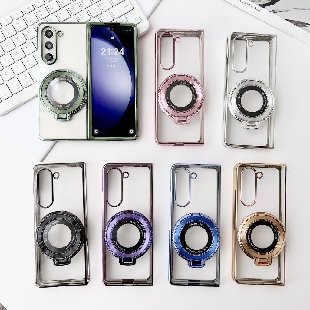 Applicable To Samsung Zfold7 Mobile Phone Case Folding Zfold6 Electroplated Magnetic Bracket Zfold4/3 All-inclusive Protective Case