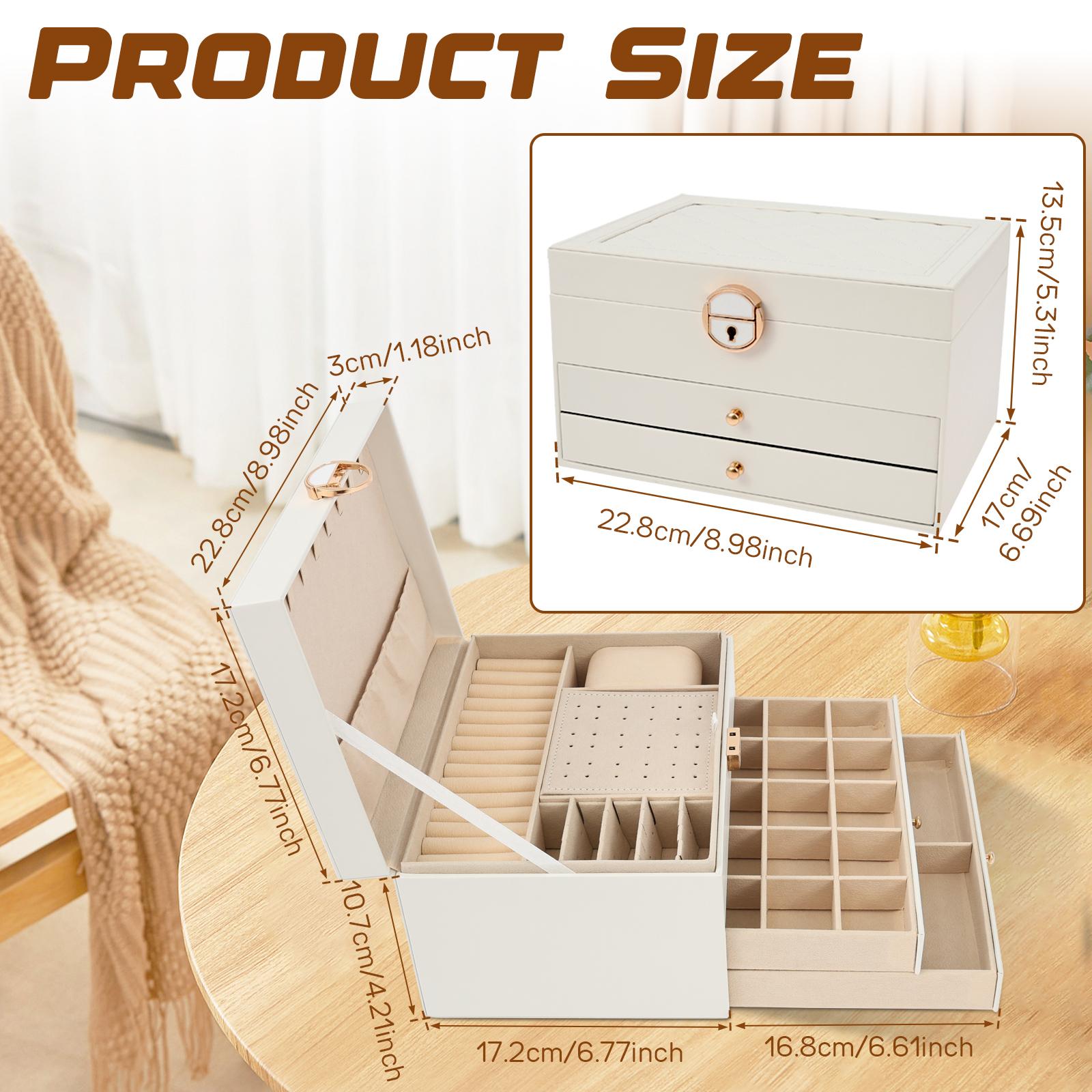 3 Layer Jewelry Box PU Leather Jewelry Display Stand with 2 Drawer Large Capacity Jewelry Storage Box for Necklace Bracelet Ring