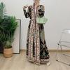 Muslim Middle Eastern Women's Pleated Long Robe Evening Dress with Lace-Up Detail