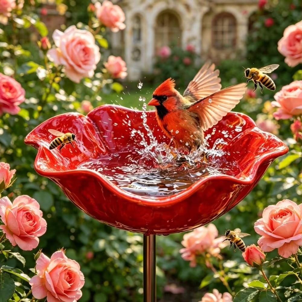 Handcrafted Metal Flower Garden Stake Ground Insert Bee Watering Station  Outdoor Yard Art