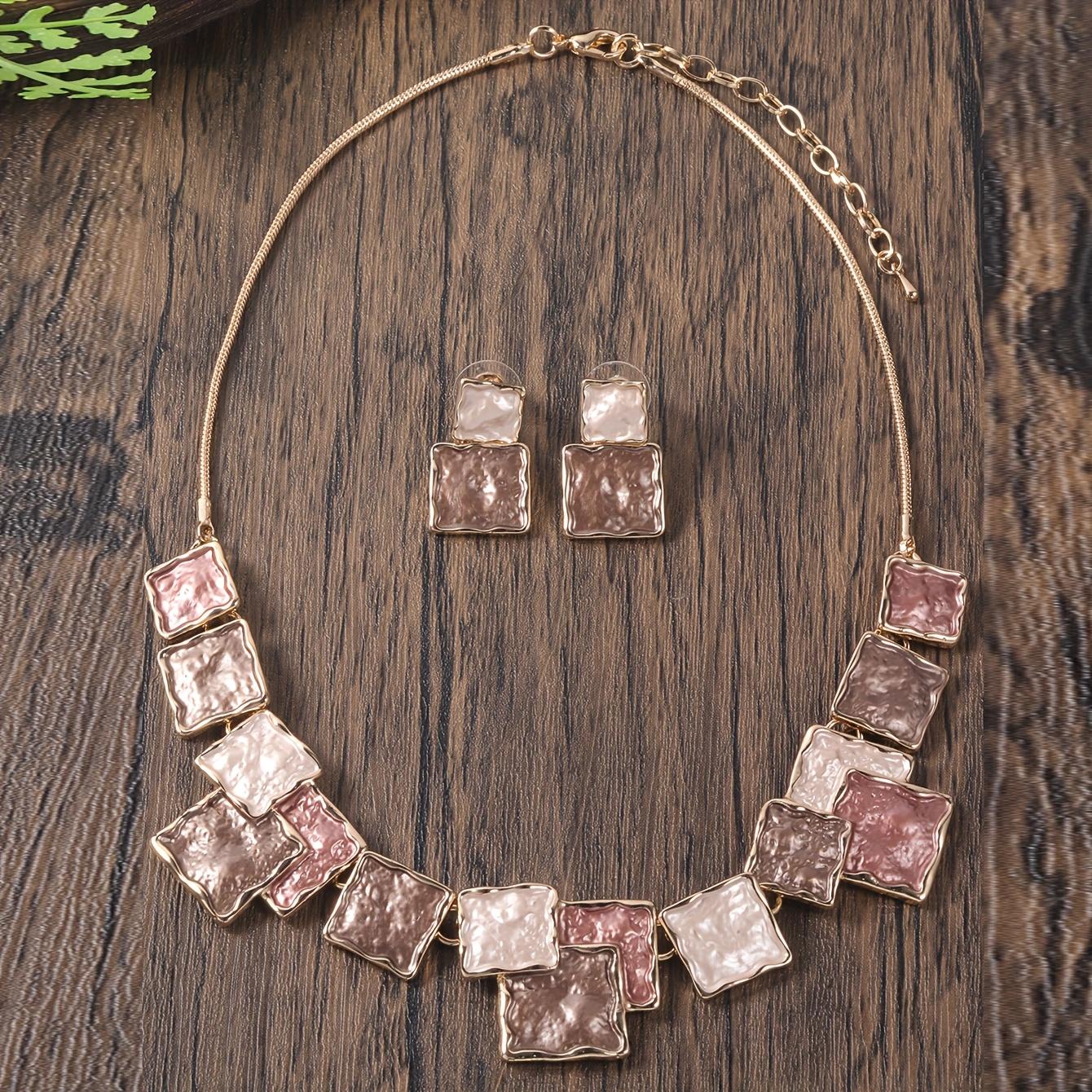 

1 комплект геометрических украшений, простое ожерелье и серьги в праздничном стиле для женщин, игла для ушей из нержавеющей стали, для повседневной носки и особых случаев хаки