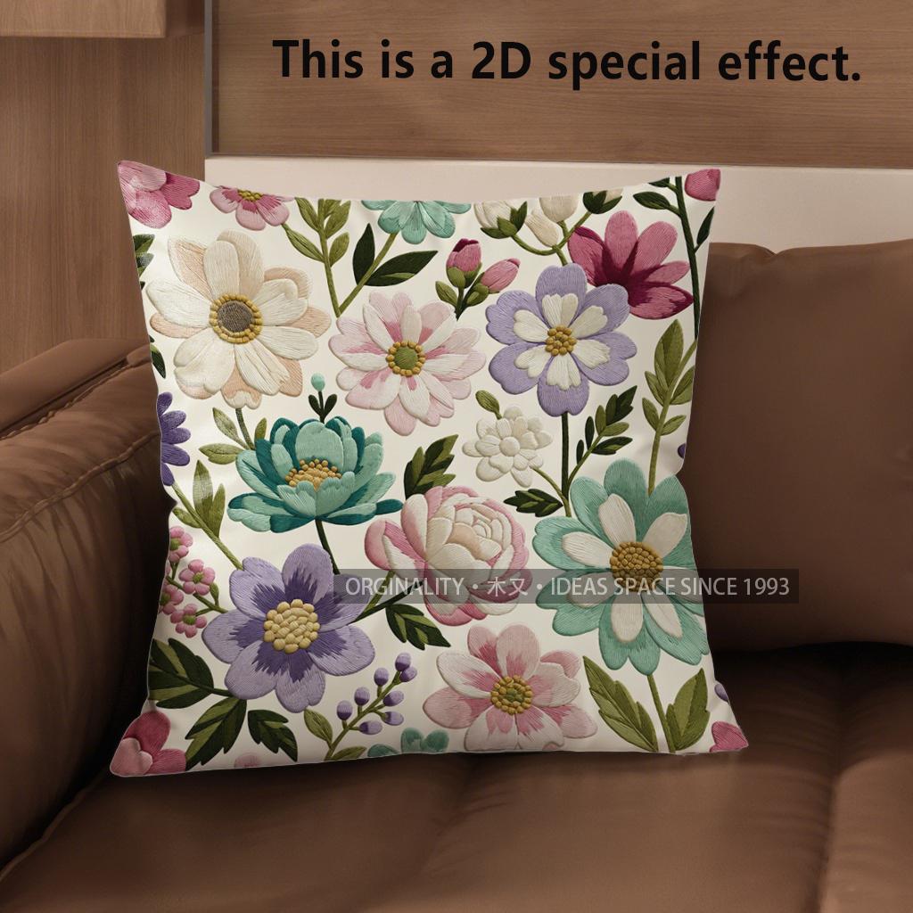 2D Vintage Floral Embossed Print Throw Pillow Covers Pattern Cushion Cover Suitable For Sofa Bedroom Car Pillow Cover