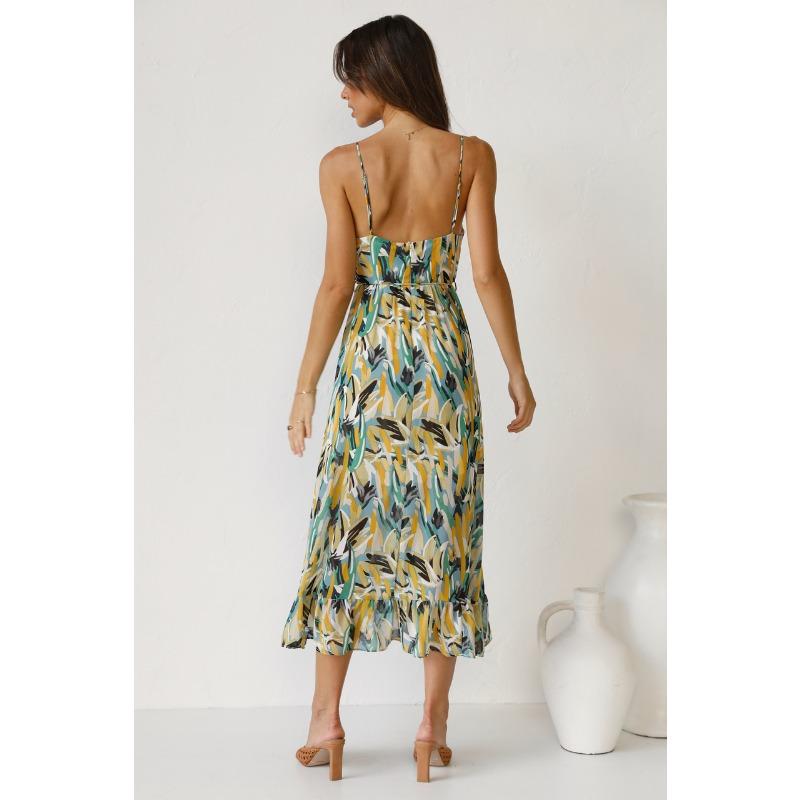 Summer Women's Printed Black Ear Sling Dress