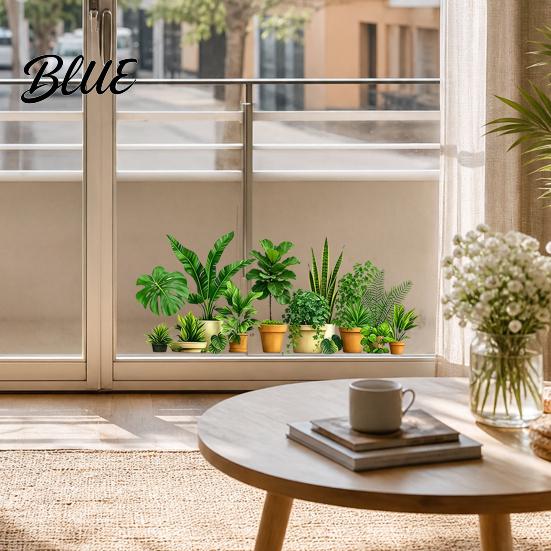 Balcony Window Decal Adsorption No Sticker Plant Green Static Glass Clings Electrostatic Fiddleleaf Fig Glue Reusable Privacy Decor for