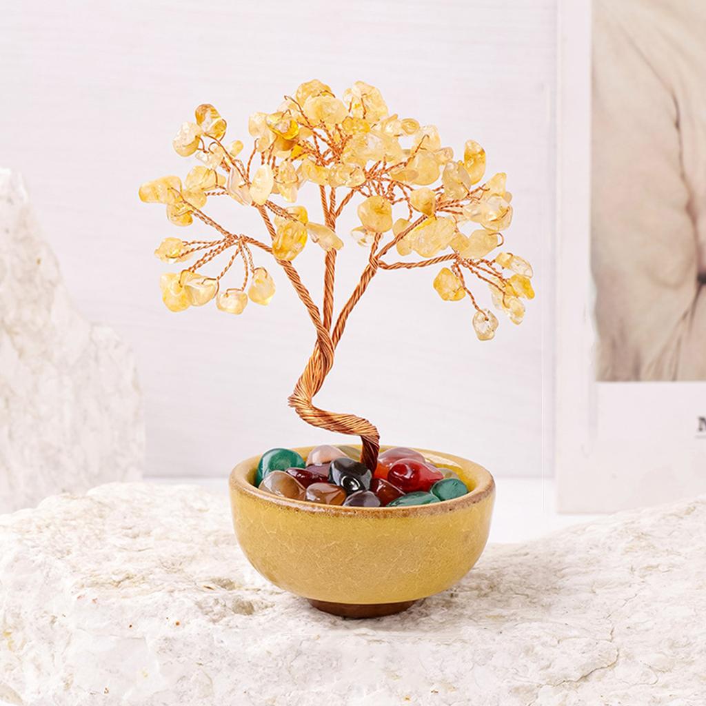 Natural Crystal Crushed Stone Wealth Tree Natural Healing Gemstone Crystal Bonsai Fortune for Good Luck Home Decors
