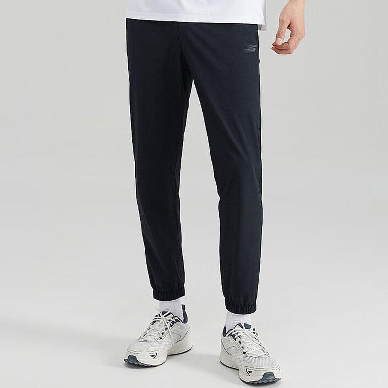 Skechers Basic Sports Series Lightweight Woven Elastic Waist Tapered Knit Pants Men bottoms Carbon-Black P223M085-0018