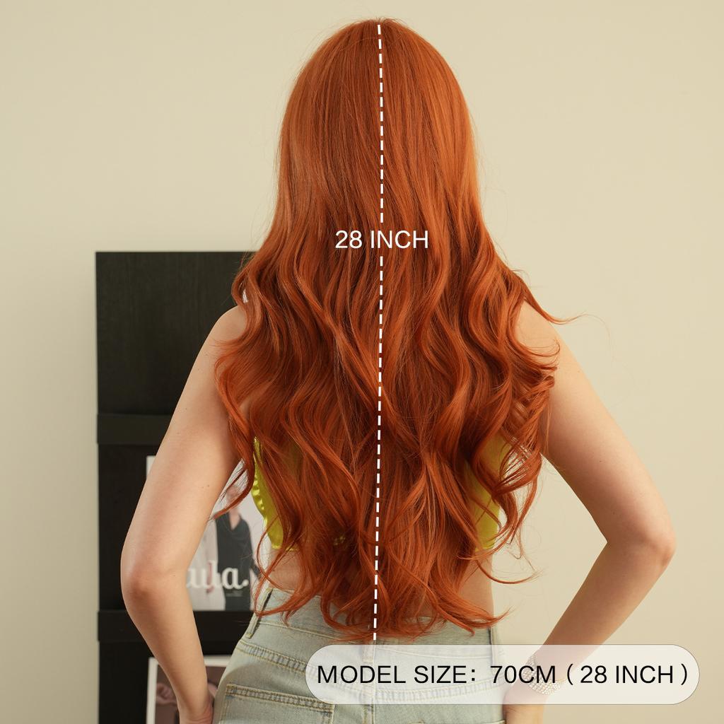 New Ladies Wig Simulation Wig 70cm Hair Orange Wig Long Curly Wig Full Headgear Rose Hair Net Headdress Beauty Decoration Wig