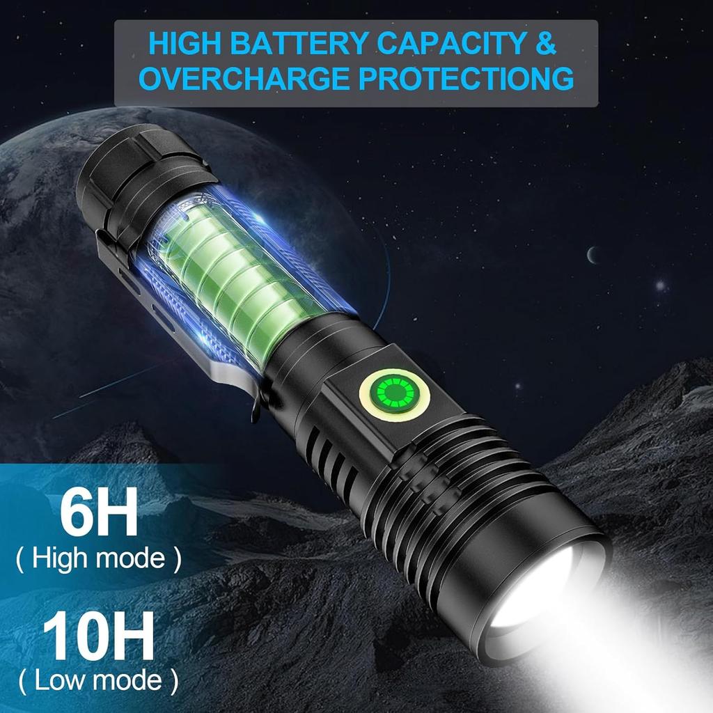 Flashlights High Lumens Rechargeable(Battery Included), 20000 Lumens Super Bright Powerful Small Magnetic Flashlight, 6 Mode, Zoomable, Waterproof,