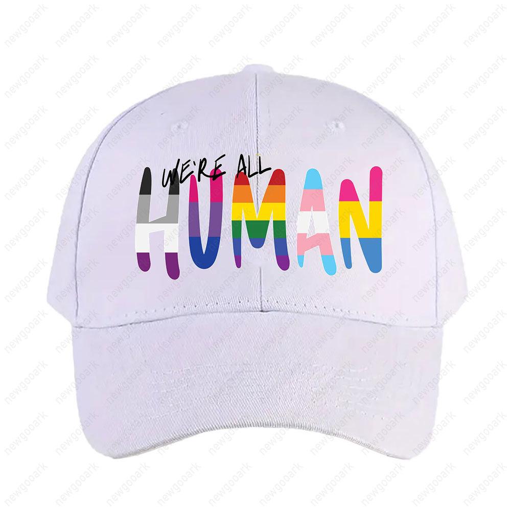 We're All HuUnisex Rainbow Stripes Cap Women Unisex Adult Peaked Hat Fashion Casual Adjustable Printed Baseball Caps Trucker Cap
