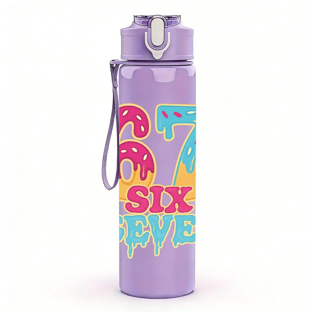 1PC 67 Six Seven Colorful Letter 750ml Color Plastic Sports Water Bottle Leakproof Flip Straw Lid Suitable for Sports Office Home Use