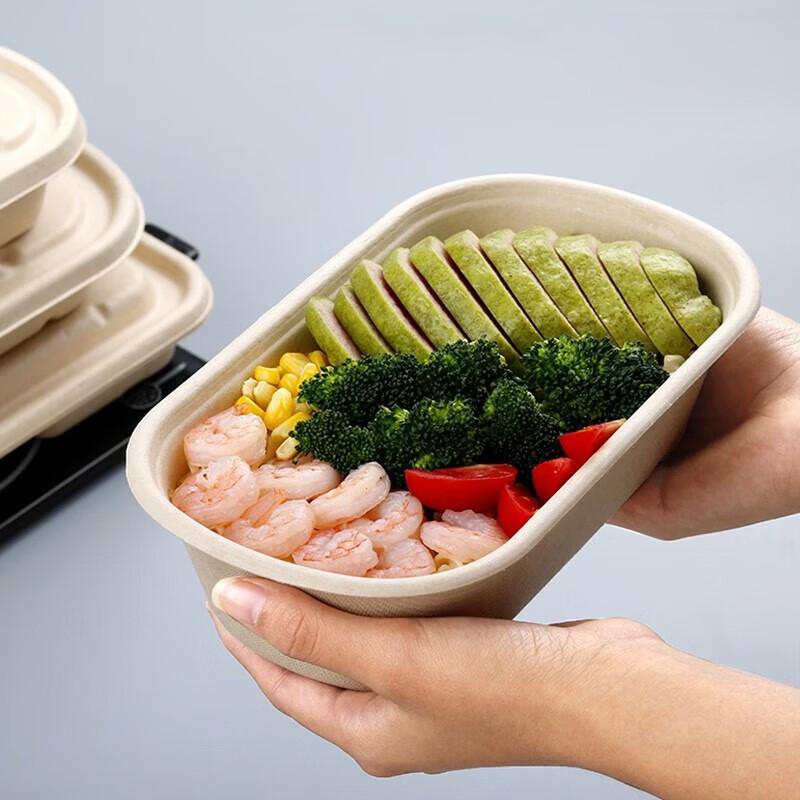 Deshangyuan 700ml Sugarcane Pulp Disposable Meal Boxes with Lids, 50-Pack