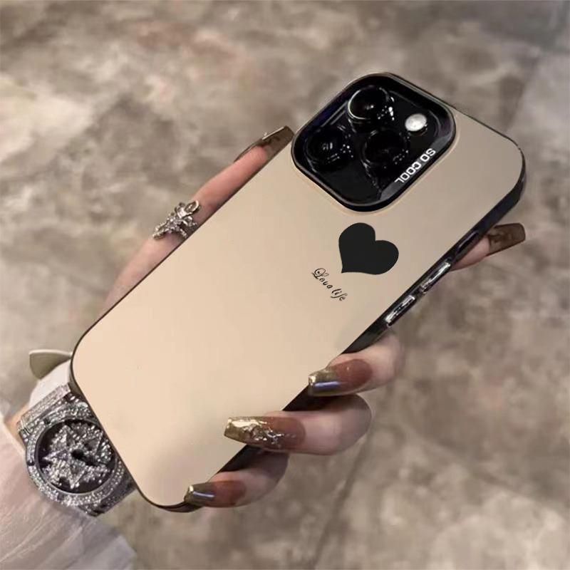 Minimalist Black Heart-shaped Pattern Phone Case Suitable for iPhone 17 16 15 14 13 12 11 Pro/Max/Plus Anti Drop and Shockproof