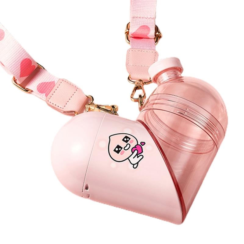 

Портативный контейнер для хранения бутылок с водой в форме сердца для занятий спортом на открытом воздухе, экологически чистый, прочный, изысканный, с рисунком из мультфильмов, милый подарок для детей розовый